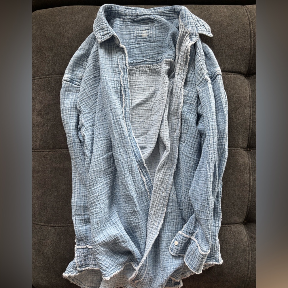 Aerie Pool to Party Light Blue Textured Shirt